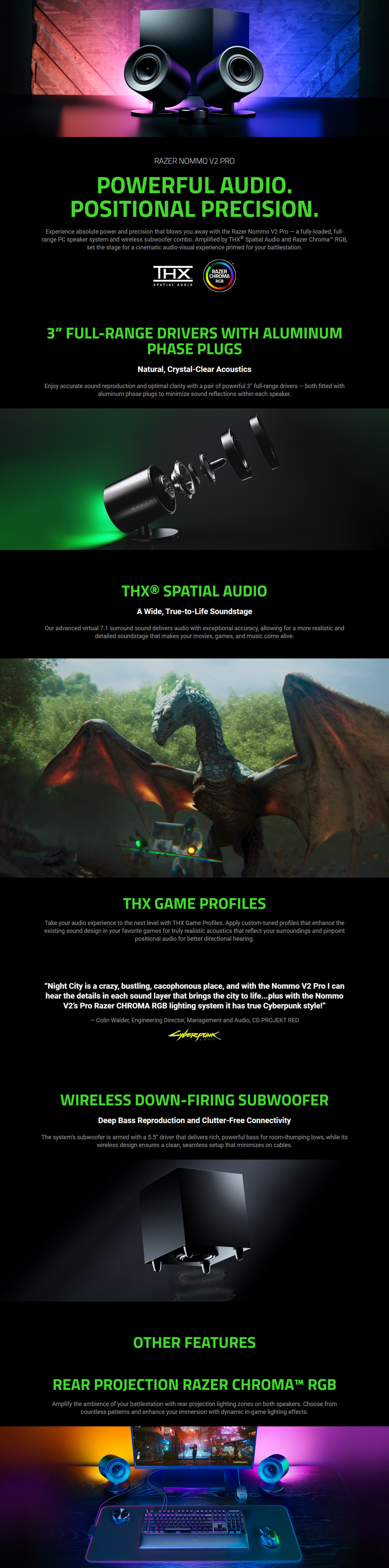razer nommo v2 pro - full-range 21 pc gaming speakers with wireless subwoofer