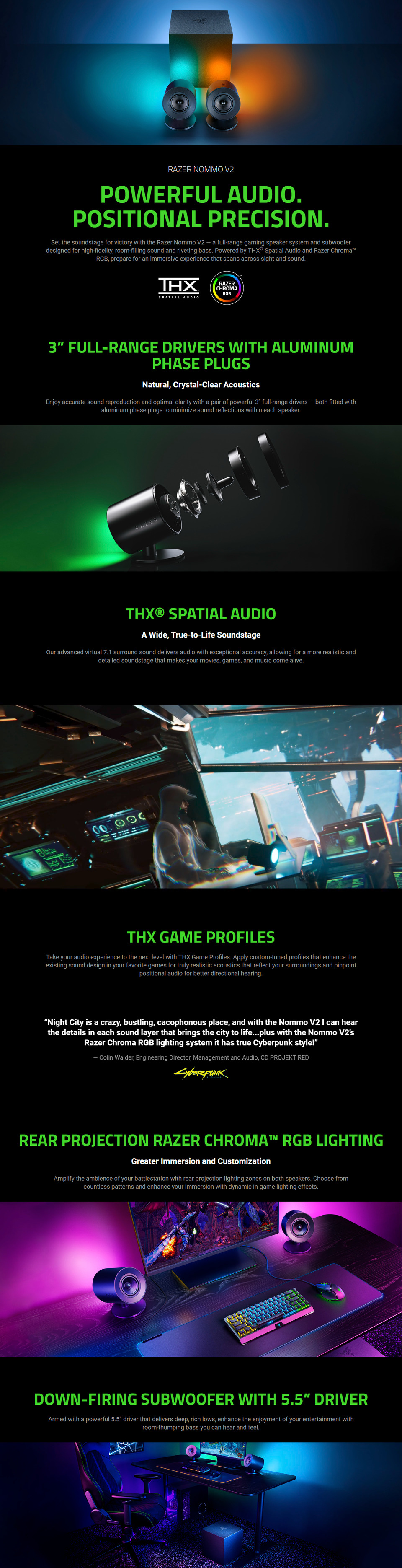 razer nommo v2 - full-range 21 pc gaming speakers with wired subwoofer rz05-04750100