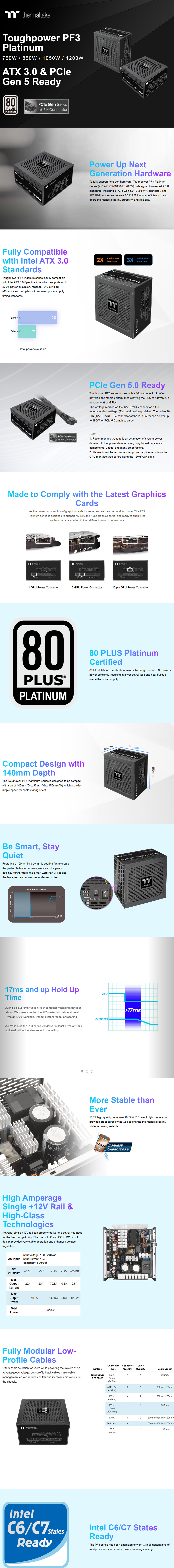 850 watt thermaltake toughpower platinum pf3 gen5 ps-tpd-0850fnfapa-3 power supply