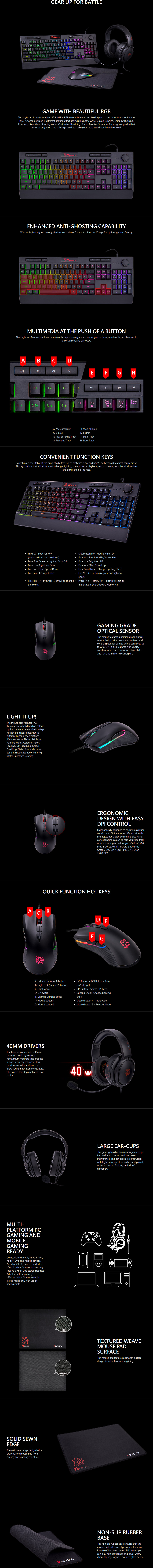 thermaltake 4 in 1 rgb e series gaming kit - keyboard mouse mouse pad and headset cm-gek-wldipl-01