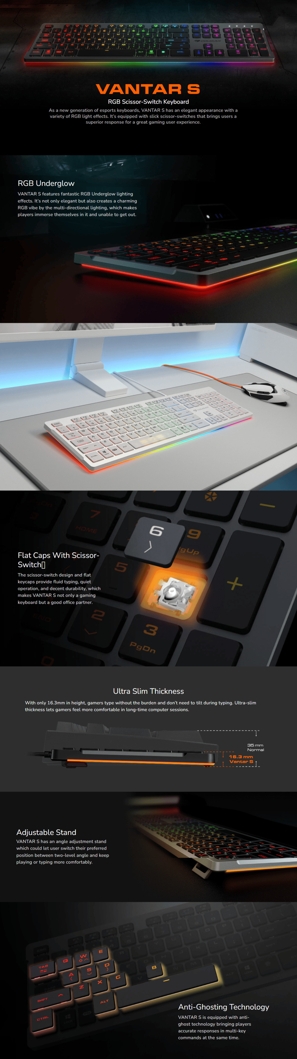 Cougar Vantar S Scissor Switch White RGB Gaming Keyboard CA