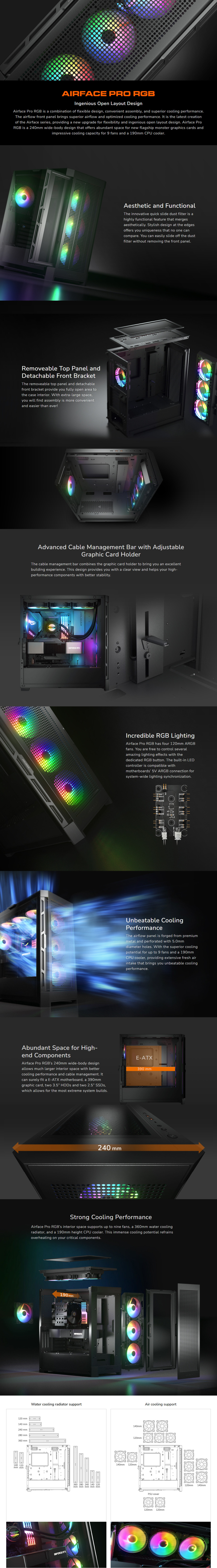 Cougar E-ATX AIRFACE PRO RGB Tempered Glass Case Black CGR-5AD1B-AIR ...