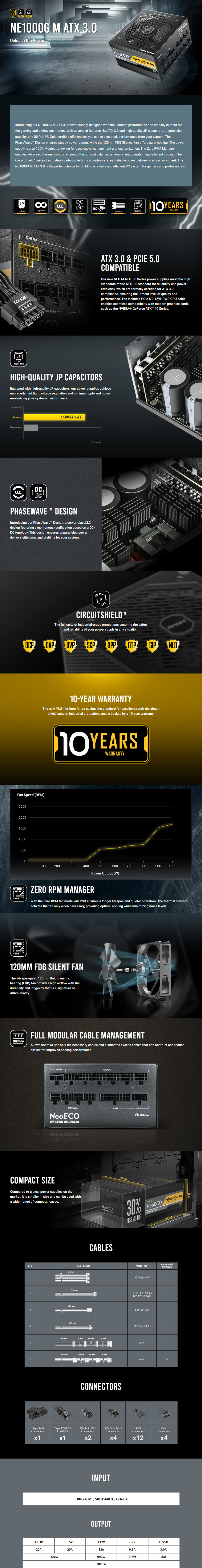 1000 watt antec ne1000g m atx30 modular 80 plus gold power supply
