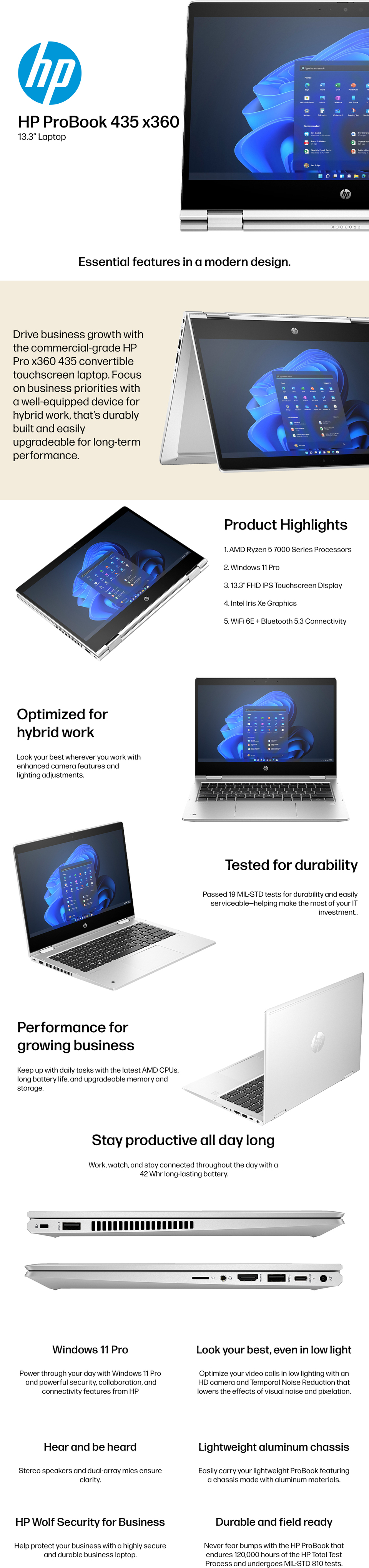 hp probook 435 x360 g10 133 ryzen 5 laptop win 11 pro 86p65pa
