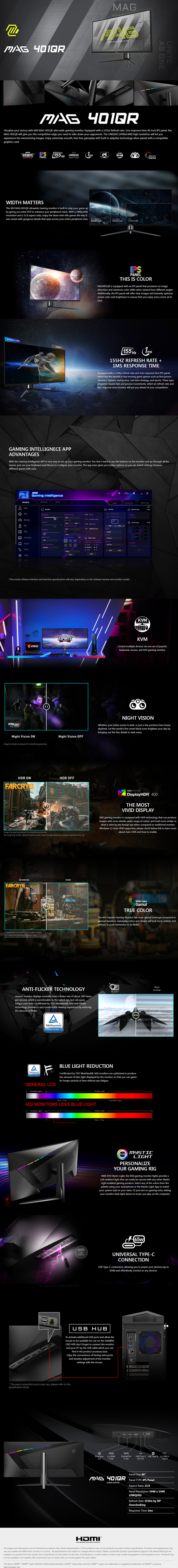 40 msi mag 401qr ips uwqhd gaming monitor