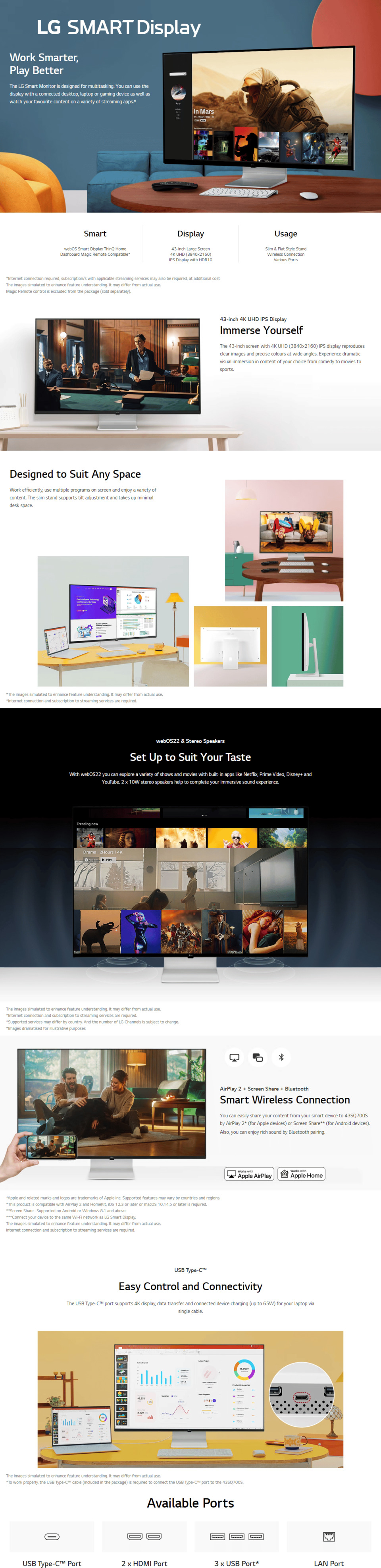 43 lg 43sq700s-w 4k ips monitor with webos and speakers