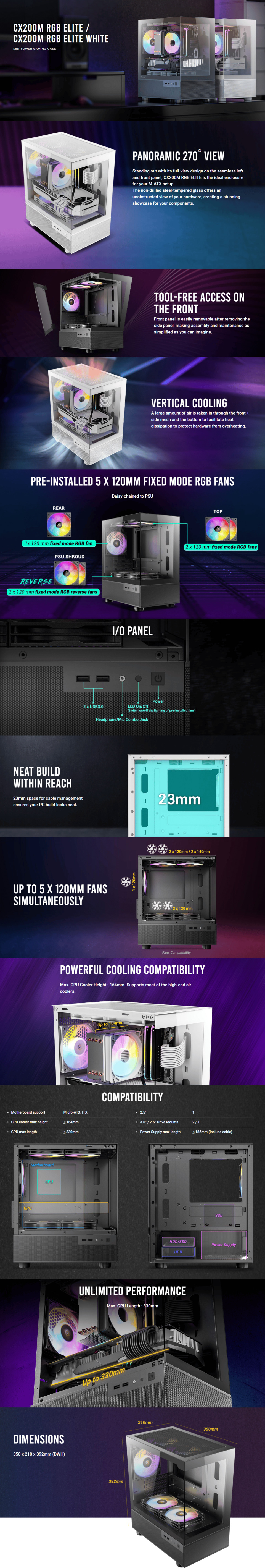 antec cx200m rgb elite white microatx case