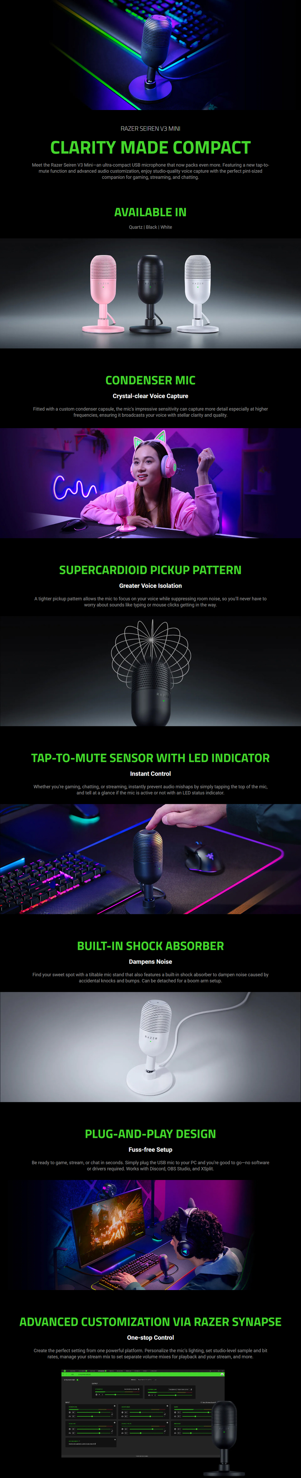 razer seiren v3 mini ultra-compact usb microphone