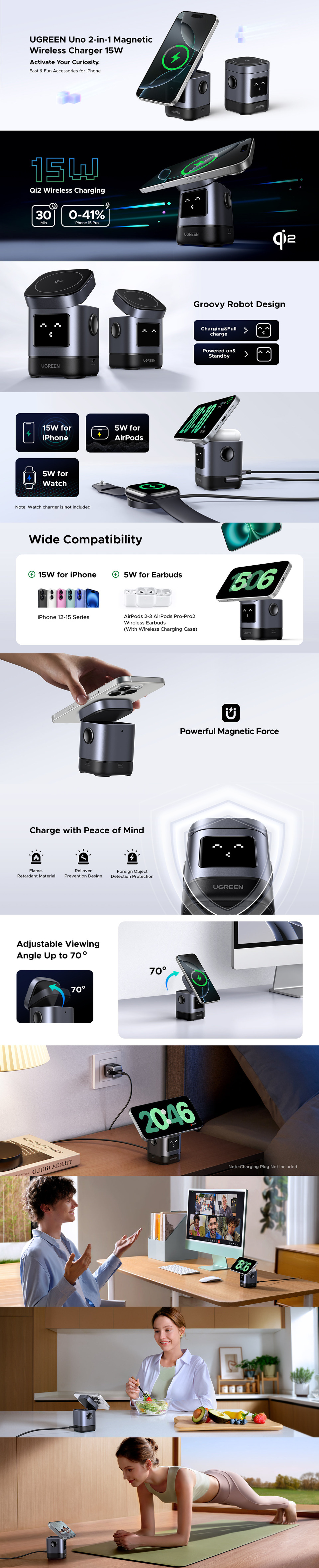 ugreen uno 2-in-1 15w magnetic wireless charger