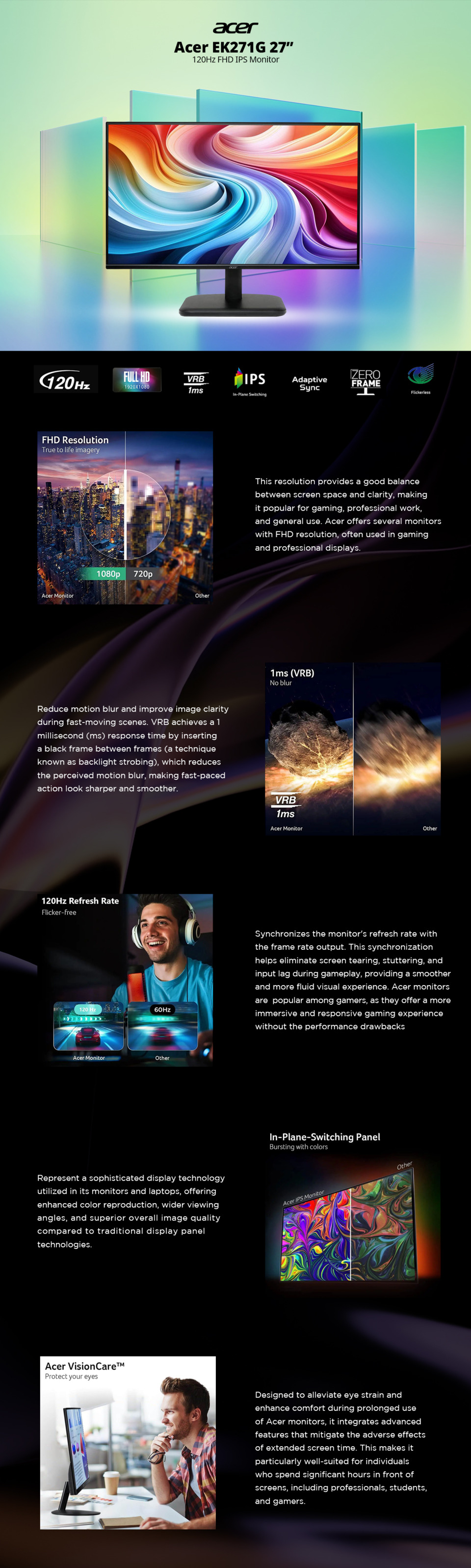 27 acer ek271g fhd 120hz ips monitor