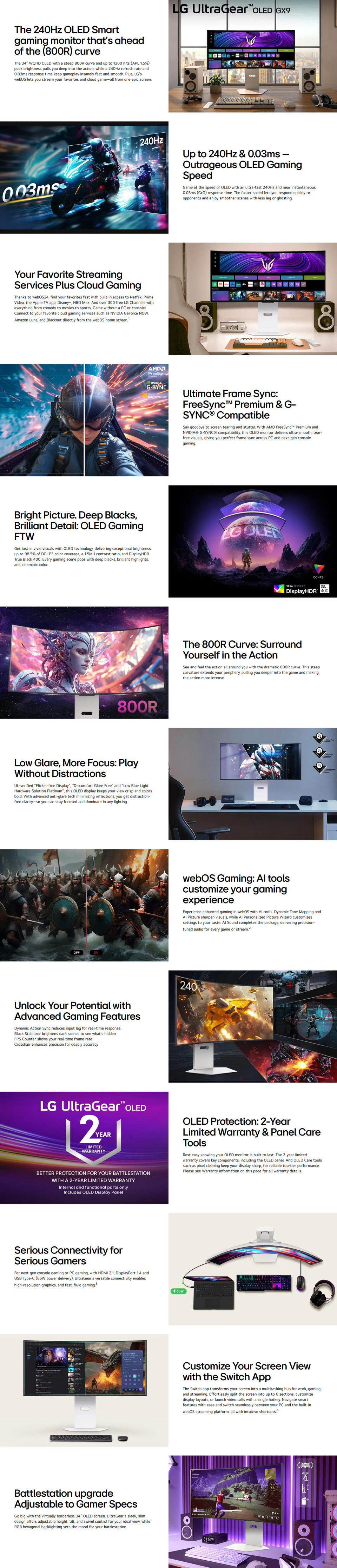 34 lg ultragear wqhd 240hz oled curved gaming monitor with webos white