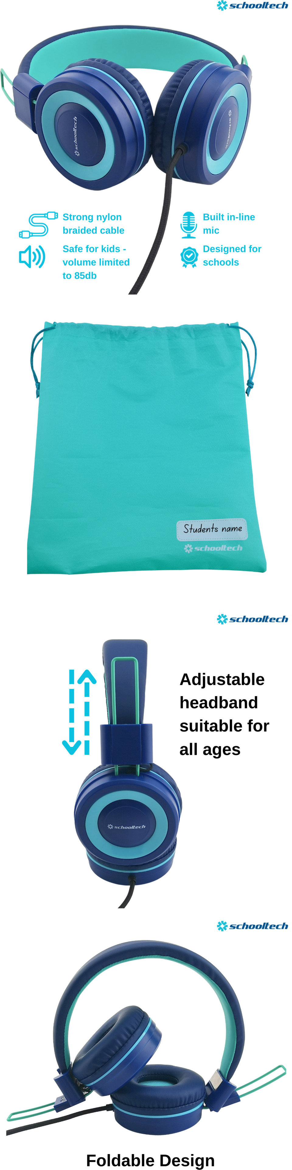 schooltech extra sturdy usb-c headphones with mic 50 pack