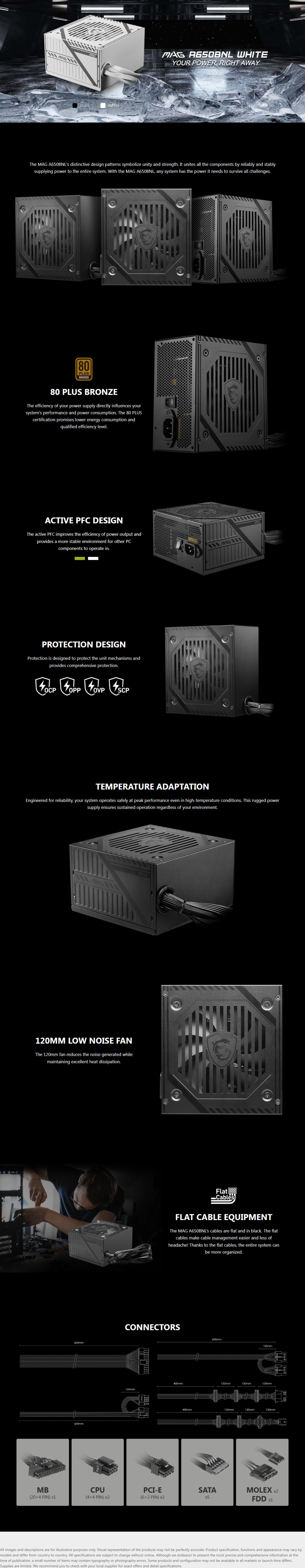 650 watt msi mag a650bnl white 80 plus bronze power supply