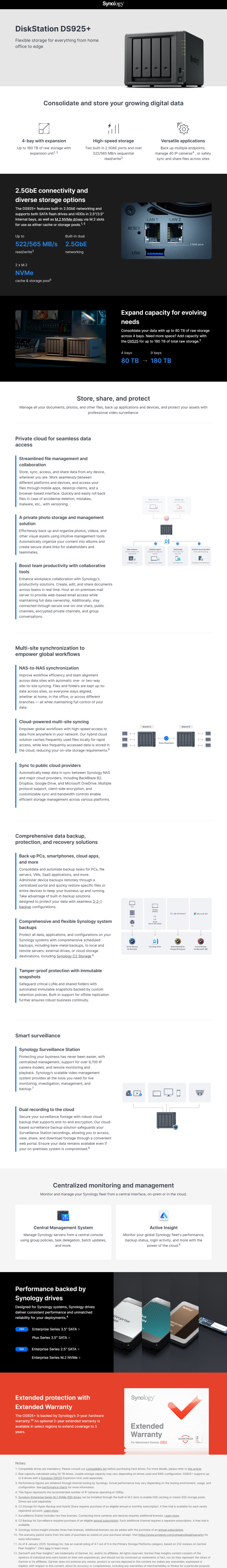 4 bay synology diskstation ds925 25 gigabit nas unit