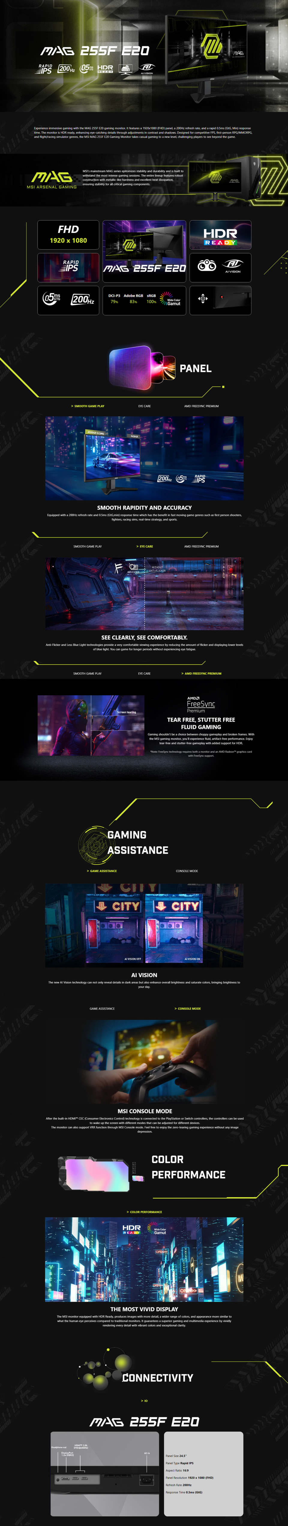 25 msi mag 255f e20 fhd 200hz rapid ips gaming monitor