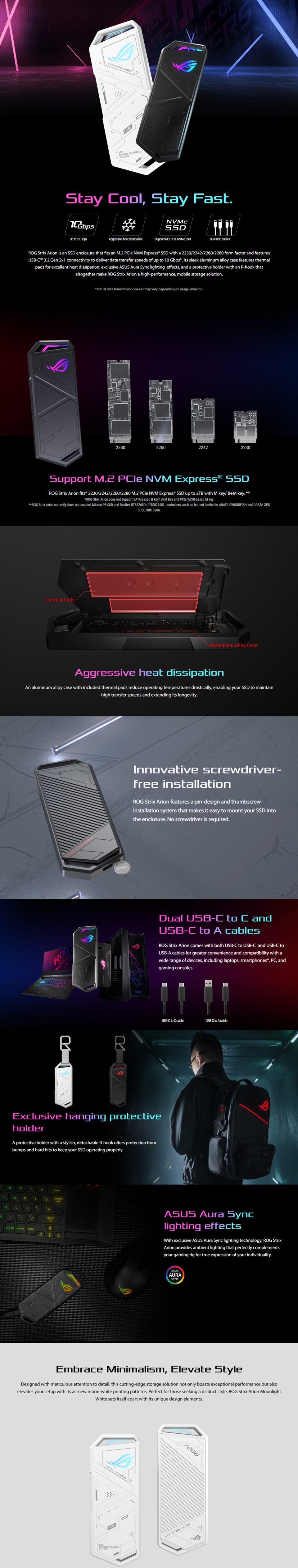 asus rog strix arion usb 32 type-c m2 nvme pcie ssd enclosure