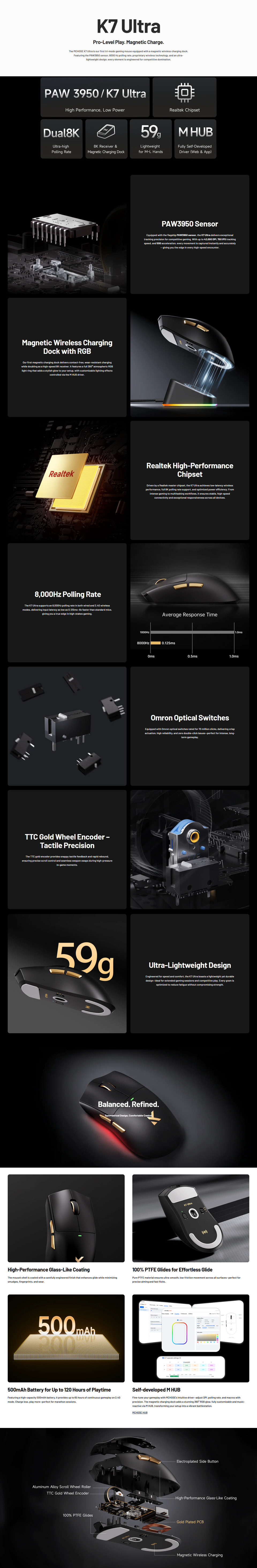 mchose k7 ultra lightweight wireless gaming mouse black