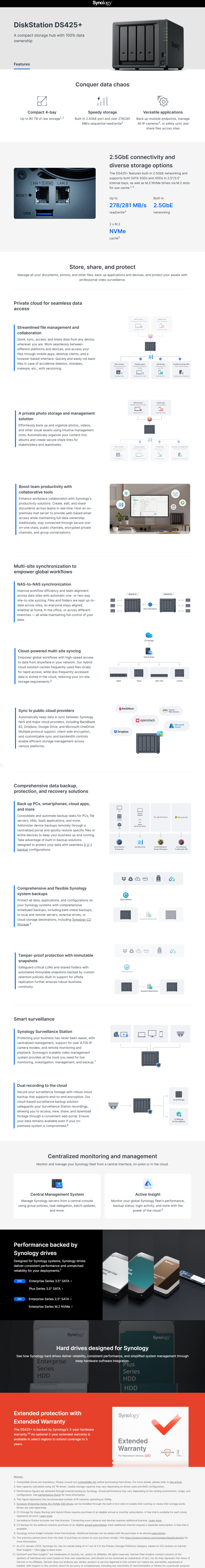 4 bay synology diskstation ds425 25 gigabit nas unit