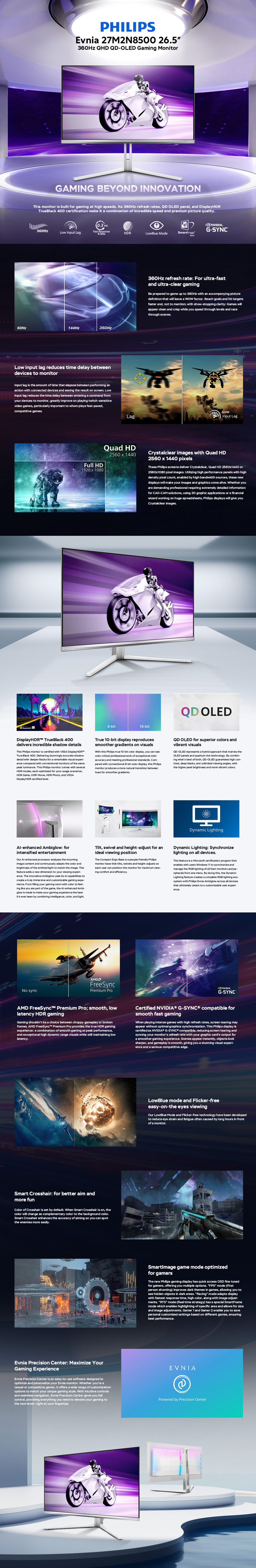 27 philips evnia 27m2n8500 qhd 360hz qd-oled gaming monitor