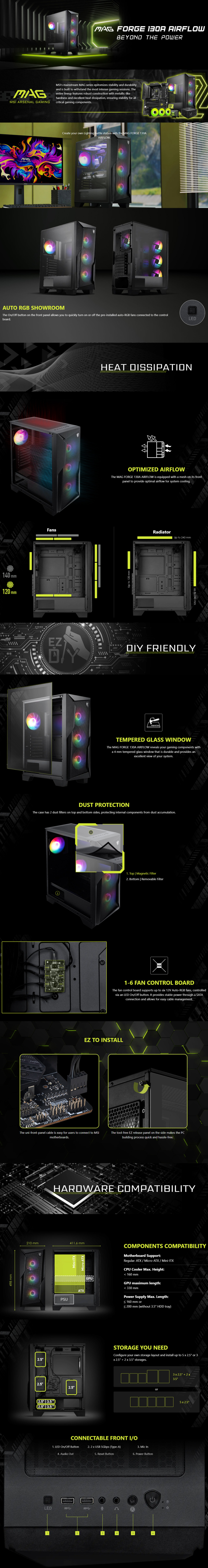 msi atx mag forge 130a airflow mid-tower case black