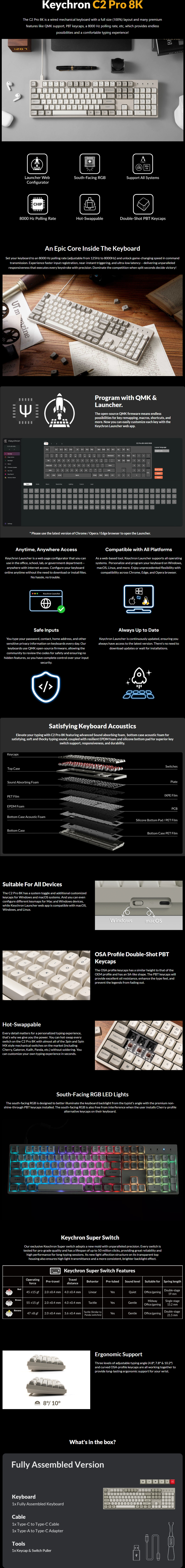 keychron c2 pro 8k wired linear mechanical keyboard white