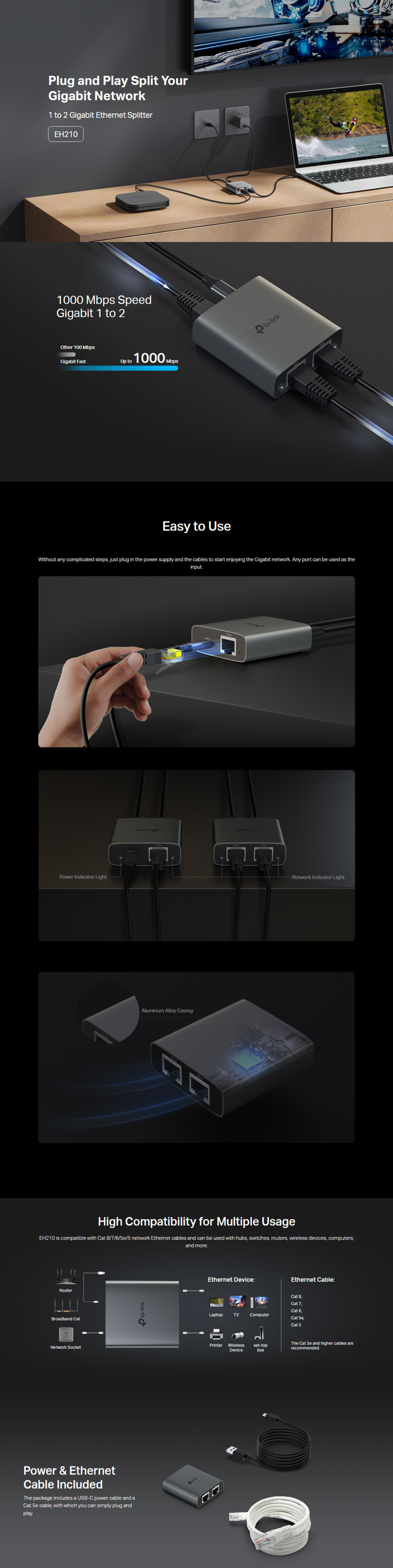 tp-link eh210 1 to 2 gigabit ethernet splitter