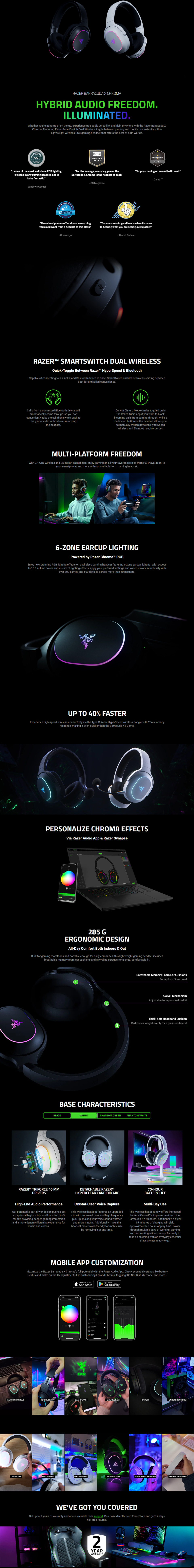 razer barracuda x chroma wireless gaming headset phantom white
