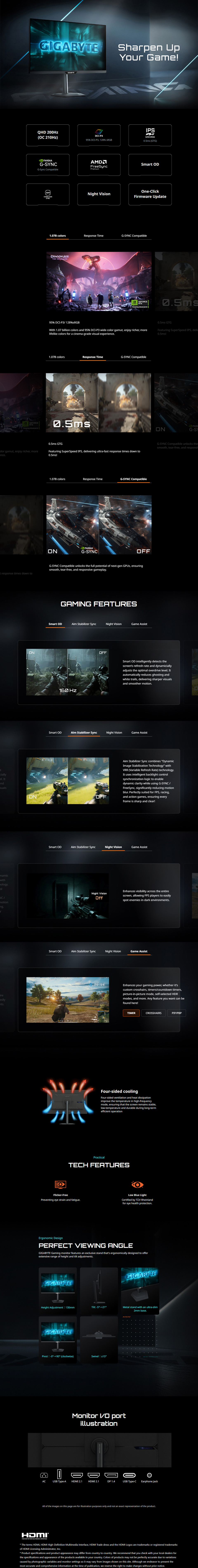 27 gigabyte g27q2 qhd 210hz ips gaming monitor black