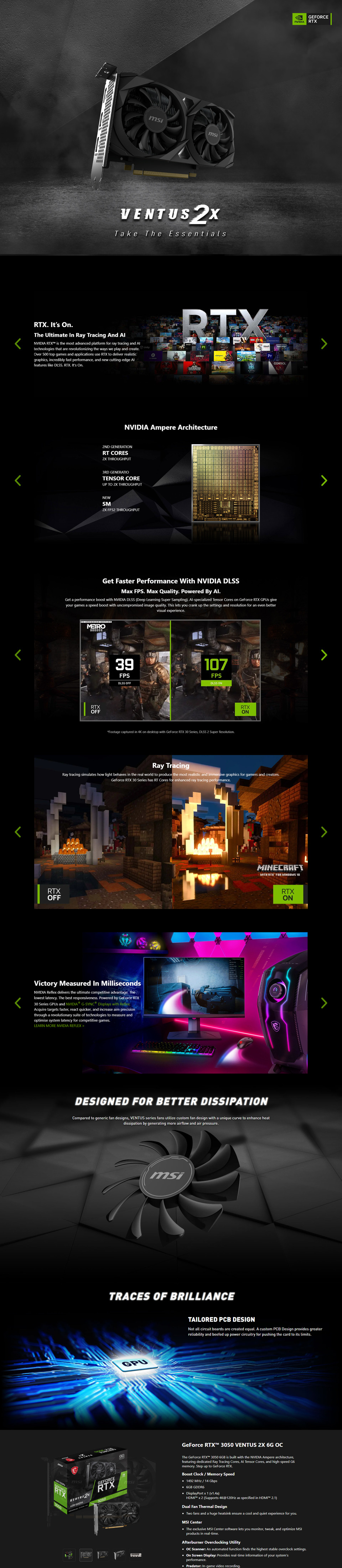 msi geforce rtx 3050 ventus 2x e 6g oc graphics card