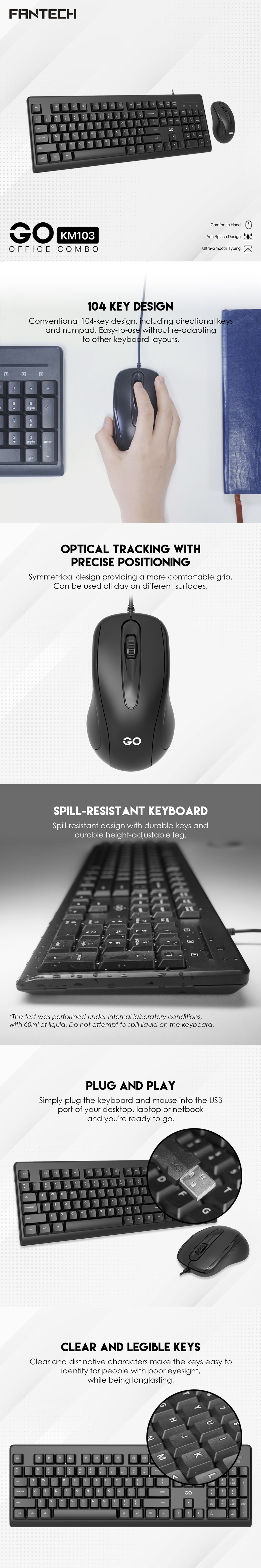 fantech go km103 100 office wired keyboard and mouse combo