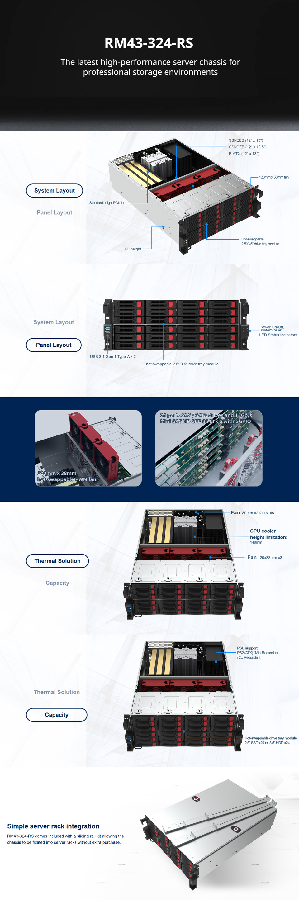 silverstone rm43-324-rs 24-bay 4u rackmount server chassis