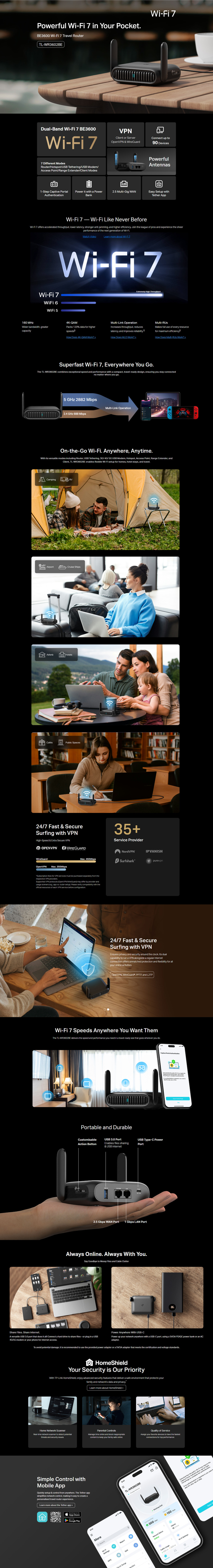 tp-link tl-wr3602be be3600 dual-band wifi 7 travel router black