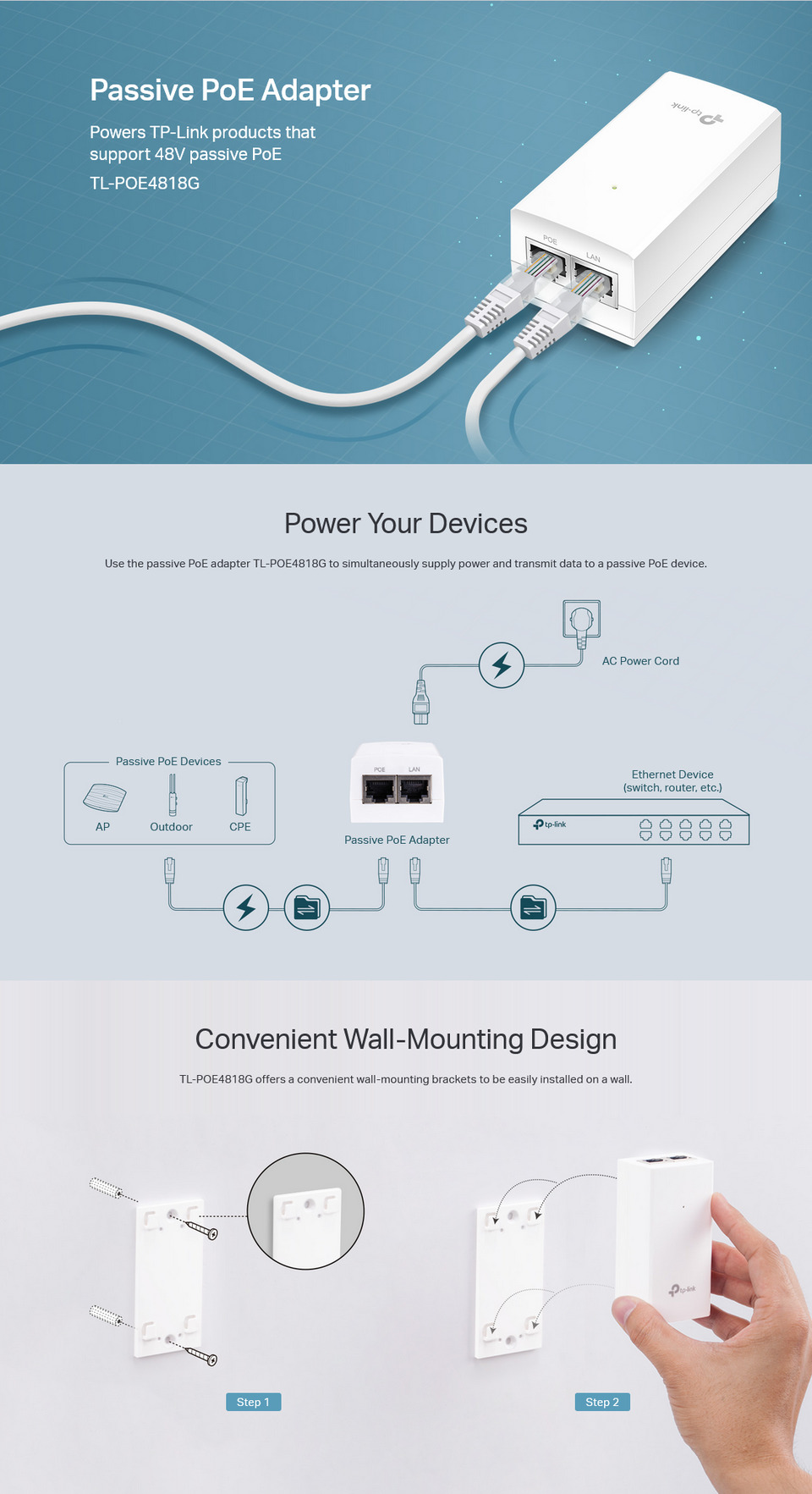 TPLink TLPOE4818G 48V Passive PoE Adapter Computer Alliance
