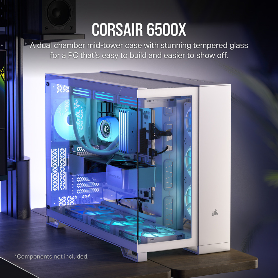 corsair 6500x mid-tower dual chamber white pc case cc-9011258-ww