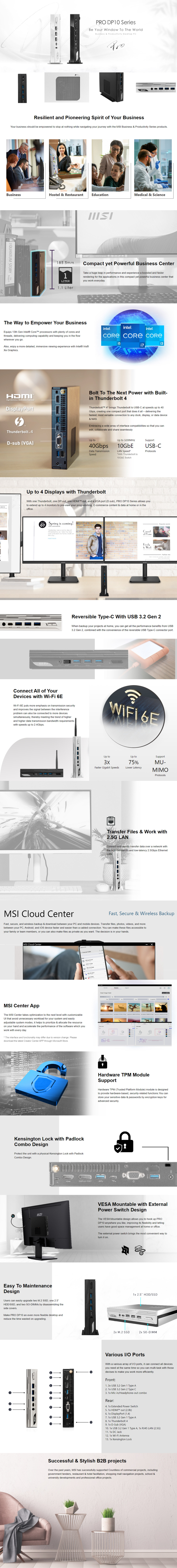 msi pro dp10 13m-019bau core i7 mini barebone black desktop pc win 11 pro