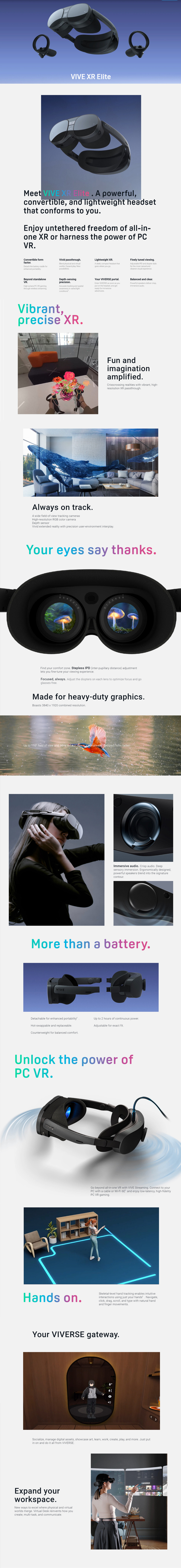 htc vive xr elite headset kit 99hats006-00 with controllers and recharge cradle