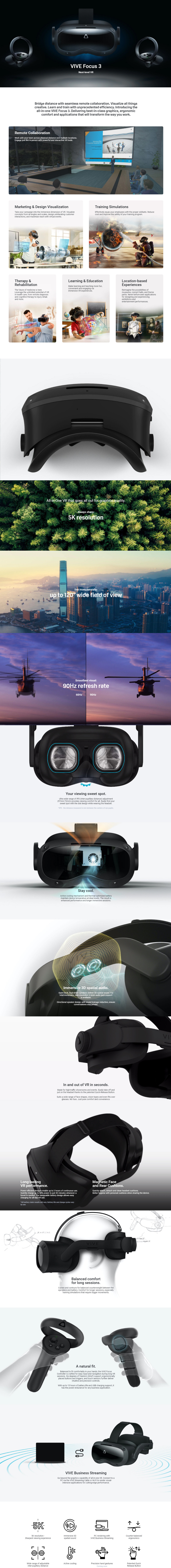 htc vive focus 3 virtual reality headset kit 99hasy007-00