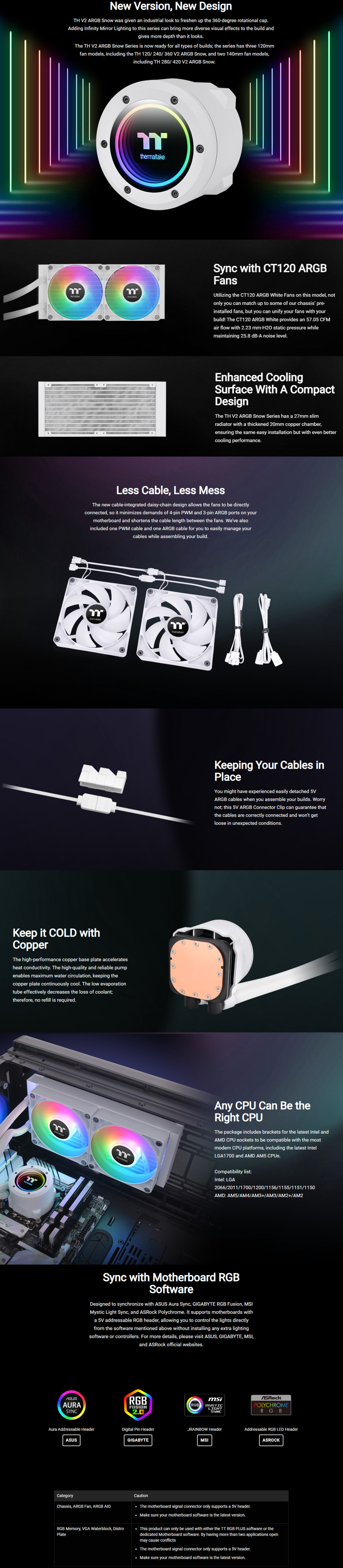thermaltake th240 v2 argb sync snow edition cl-w364-pl12sw-a aio liquid cpu cooler