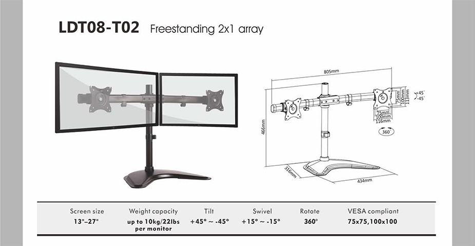 13 - 23 brateck ldt08-t02 dual essential aluminium lcd monitor stand