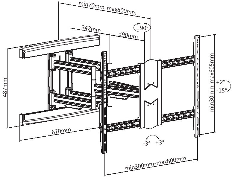 tixx ar600 heavy duty articulated wall mount vesa 800x600 max 70kg