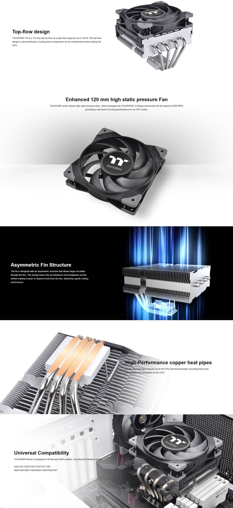 Thermaltake TOUGHAIR 110 CPU Cooler CL-P073-AL12BL-A | Computer Alliance