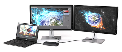 Diagram showing the USB-C docking station connected to a dual monitors