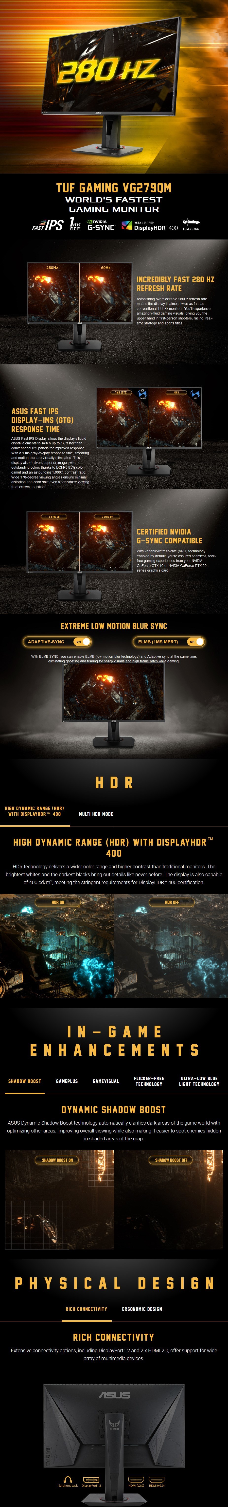 27 Asus Vg279qm Tuf Gaming Fhd 280hz 1ms Ips G Sync Hdr Gaming Monitor With Speakers Ca