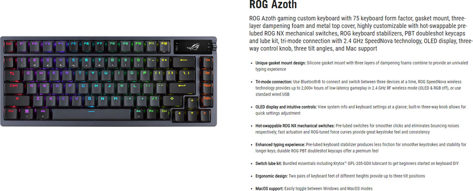 asus rog azothnxrd custom gaming keyboardred switch