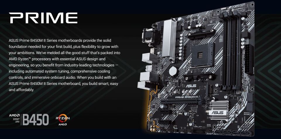 asus am4 microatx prime b450m-a ii ddr4 motherboard