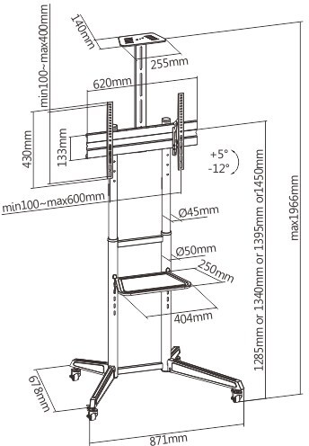 brateck t1040t versatile and compact steel tv cart