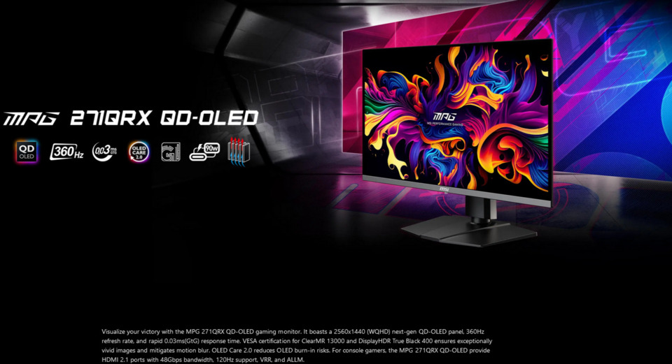 27 msi mpg 271qrx qd-oled qhd 360hz gaming monitor