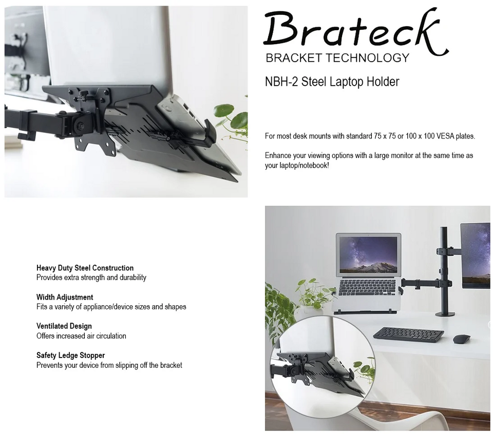 brateck nbh-2 steel laptop holder - black