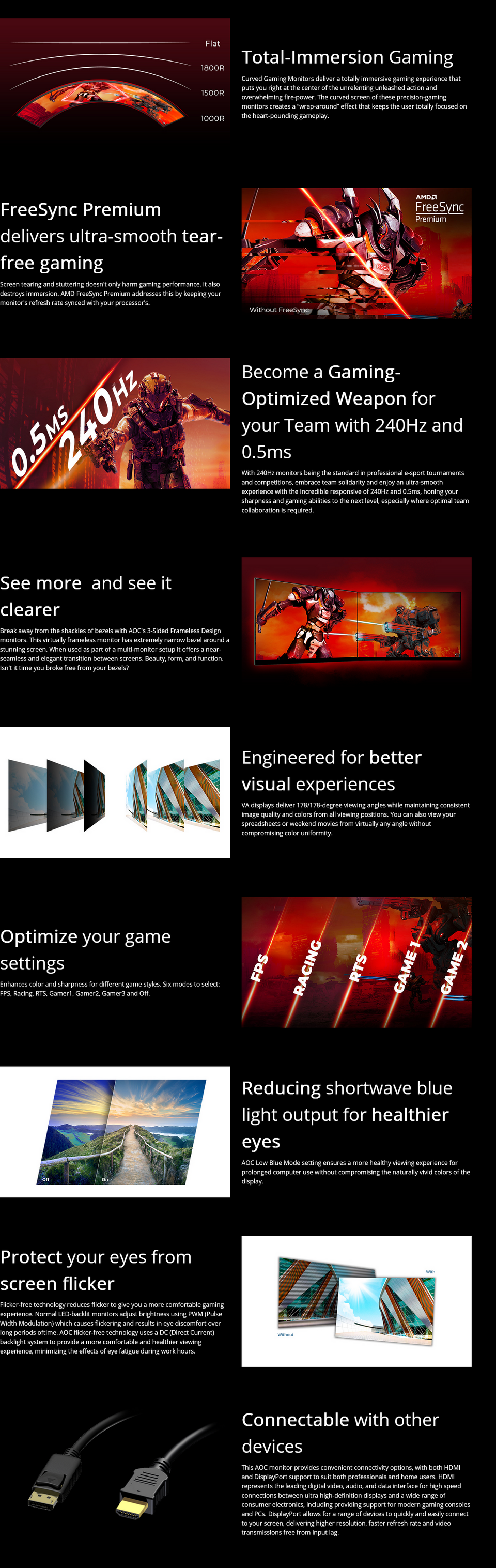 315 aoc c32g2z fhd 240hz freesync curved gaming monitor