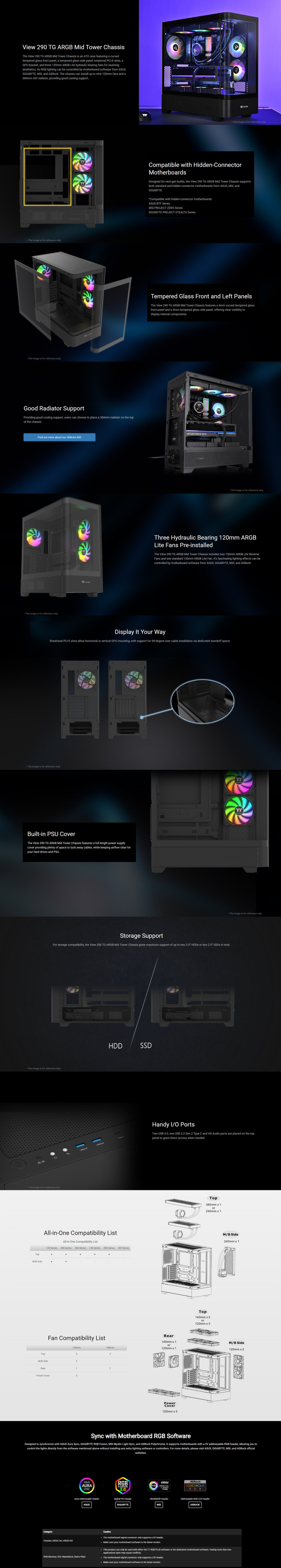 thermaltake view 290 tg argb mid tower chassis